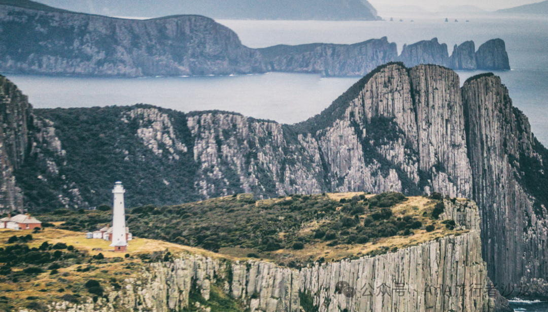 Tasmanian coast and lighthouse from above